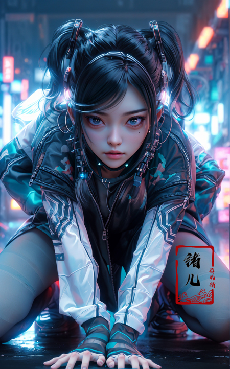 606247209521968583-199089208-CG masterpiece, 3D Chinese girl, angelic face, techno-cool style, dressed in cyberpunk mixed with Chinese style clothing, crouch.jpg